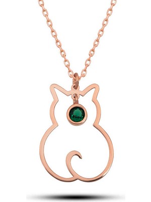 Inure Jewelry Gümüş Mayıs Ayı Doğum Taşı Kedi Kadın Kolye