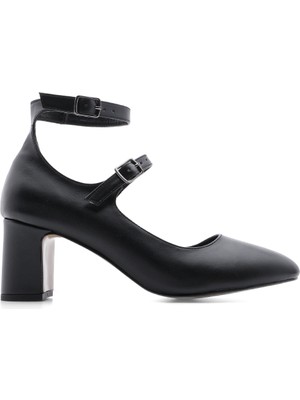 Marjin Kadın Kalın Topuk Çift Bantlı Klasik Topuklu Ayakkabı Foske