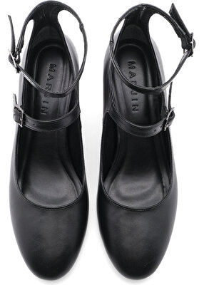 Marjin Kadın Kalın Topuk Çift Bantlı Klasik Topuklu Ayakkabı Foske