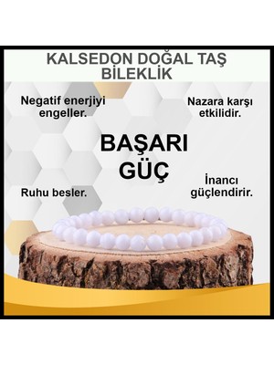 Deniz Doğal Taş Sertifikalı Kalsedon  Orjinal ( Taşlar) Doğaltaş Bileklik 6 mm - B826