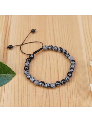 Deniz Doğal Taş Sertifikalı Karlı Obsidyen  Orjinal ( Taşlar) Doğaltaş Bileklik   - 6mm