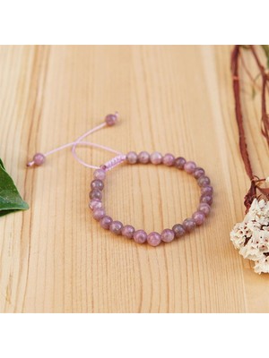 Deniz Doğal Taş Sertifikalı Lepidolit  Orjinal ( Taşlar) Doğaltaş Bileklik  - 6mm