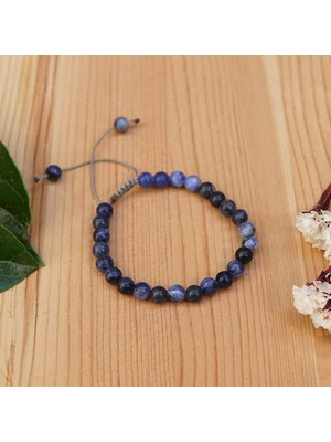 Deniz Doğal Taş Sertifikalı Mavi Sodalit  Orjinal ( Taşlar) Doğaltaş Bileklik   - 4mm