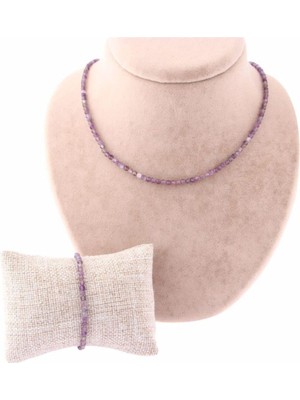 Sertifikalı Ametist Taşı -  Orjinal ( Taşlar) Doğaltaş Kolye, Bileklik Takımı