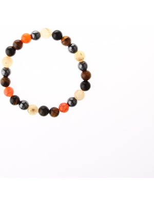 Karnelyan Turuncu Akik, Sitrin, Kaplan Gözü, Obsidyen, Hematit Doğaltaş Bileklik 8 Mm, B924
