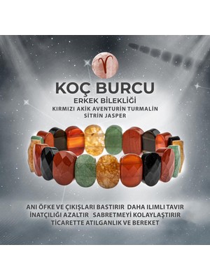 Deniz Doğal Taş Sertifikalı Koç Burcu Doğal Taş Geniş Kesim Erkek Bileklik