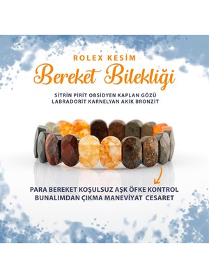 Deniz Doğal Taş Sertifikalı Bereket Doğal Taş Roleks Bileklik Sitrin Pirit Kaplan Gözü Labradorit Akik Bronzit B007