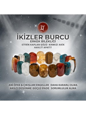 Deniz Doğal Taş Sertifikalı Ikizler Burcu Doğal Taş Geniş Kesim Erkek Bileklik