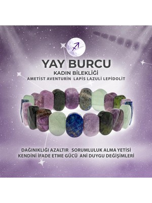 Sertifikalı Yay Burcu Doğal Taş Geniş Kesim Kadın Bileklik