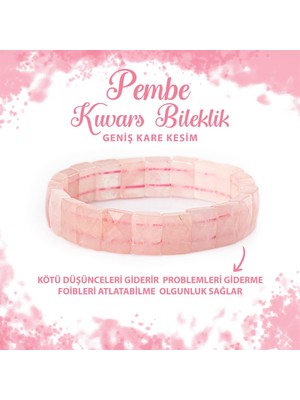 Sertifikalı Pembe Kuvars (Gül Kuvars) Doğal Taş Kare Kesim Geniş Kesim Bileklik