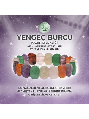 Deniz Doğal Taş Sertifikalı Yengeç Burcu Doğal Taş Geniş Kesim Kadın Bileklik