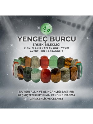 Deniz Doğal Taş Sertifikalı Yengeç Burcu Doğal Taş Geniş Kesim Erkek Bileklik