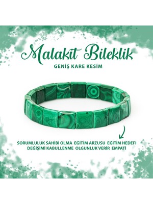 Sertifikalı Malakit Doğal Taş Kare Kesim Geniş Kesim Bileklik