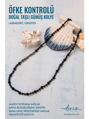 Deniz Doğal Taş Sertifikalı Öfke Kontrolü Doğal Taşlı Gümüş Kolye