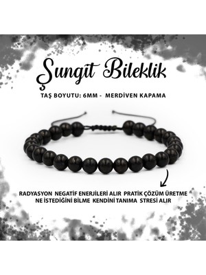 Deniz Doğal Taş Sertifikalı Şungit 6mm Merdiven Kapama Doğal Taş Bileklik