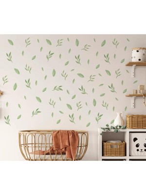 Lizpo Decor Adaçayı Yeşil Yapraklar Duvar Sticker, Yeşillik Duvar