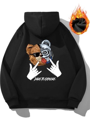 Daxia Erkek Siyah Dareto Baskılı Oversize Swetshirt