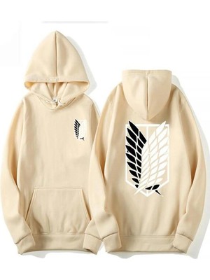 Daxia Unisex Bej Titan Rozeti Baskılı Kapşonlu Sweatshirt