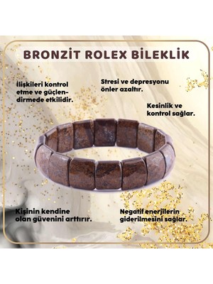 Deniz Doğal Taş Sertifikalı Bronzit  Orjinal ( Taşlar) Doğaltaş Geniş Kesim Bileklik - B430