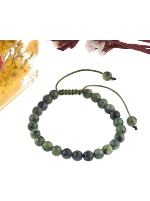 Deniz Doğal Taş Sertifikalı Yeşil Anyolit  Orjinal ( Taşlar) Doğaltaş Bileklik   - 6mm