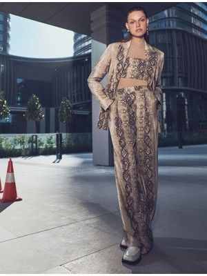 Koton Oversize Blazer Ceket Yılan Derisi Desenli Düğme Detaylı