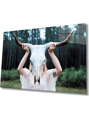 Kırmızı Ayı Boynuz Cam Tablo