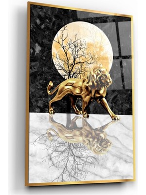 Kırmızı Ayı Aslan Cam Tablo