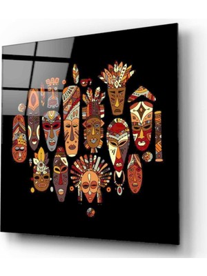 Kırmızı Ayı Maskeler Cam Tablo