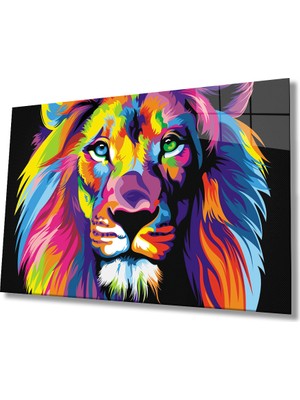 Kırmızı Ayı Aslan Cam Tablo
