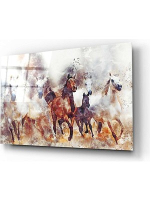 Kırmızı Ayı Atlar Cam Tablo