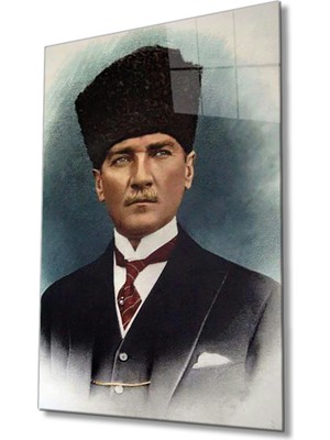 Kırmızı Ayı Atatürk Cam Tablo