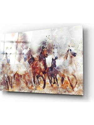Kırmızı Ayı Atlar Cam Tablo