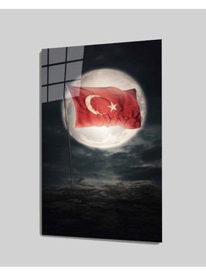 Kırmızı Ayı Türkbayrağı Cam Tablo