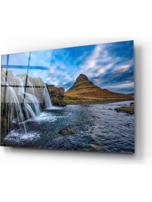 Kırmızı Ayı Şelale Cam Tablo