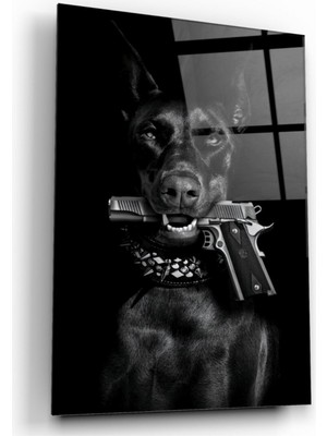 Kırmızı Ayı Köpek Cam Tablo