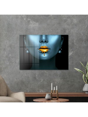 Decovetro Cam Tablo Abstract Blue Gold Woman 50X70 cm