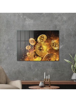 Decovetro Cam Tablo Bitcoin Gold Desenli 50X70 cm