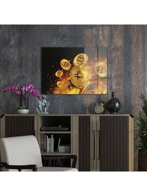 Decovetro Cam Tablo Bitcoin Gold Desenli 50X70 cm