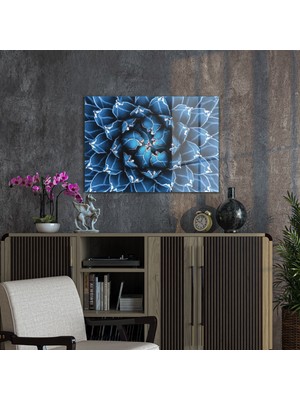 Decovetro Cam Tablo Mavi Çiçek Deseni 50X70 cm