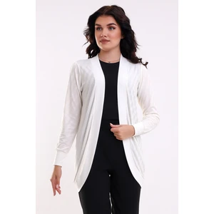 Bumpe Kadın Ekru Uzun Kollu Oval Etek Örme Jakarlı Esnek Penye Hırka & Kaftan & Hicab & Tesettür Hırka