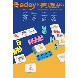 Rubik Ingilizce Bulmaca Oyunu 16 Küp 40 Ingilizce Kart ve Zil Eğitici Oyuncak