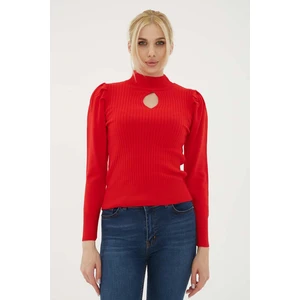 Fashion Friends Yarım Balıkçı Yaka Pencere Detaylı Fitilli Slim Fit Triko Kazak Bayan KAZAK 23K0397K1