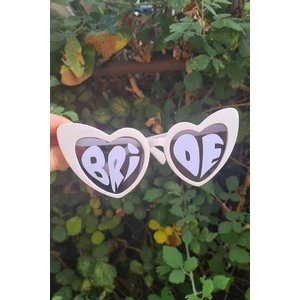 Bride Yazılı Beyaz Kalp Fotoğraf Çekimi Aksesuarı Güneş Gözlüğü Beyaz