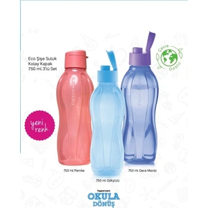 Eco Şişe Suluk 750 ml 3'lü Set Kolay Kapak Pembe Gökyüzü Gece Mavisi