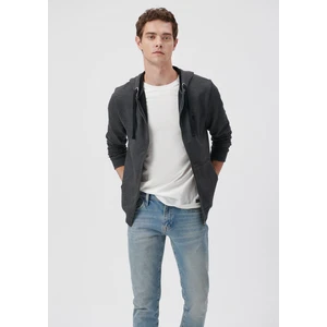 Erkek Mavi Logolu Fermuarlı Gri Sweatshirt 065582-29758