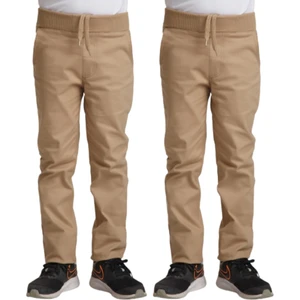 Unisex Çocuk Rahat Kalıp Ribana Bel Canvas Keten Okul Pantolonu 2 Adet