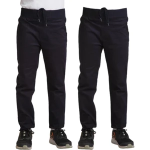 Unisex Çocuk Rahat Kalıp Ribana Bel Canvas Keten Okul Pantolonu 2 Adet