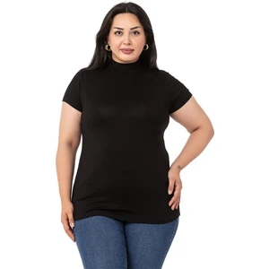 Disentis Modest Büyük Beden Yarım Balıkçı Kısa Kollu Viskon Siyah Body