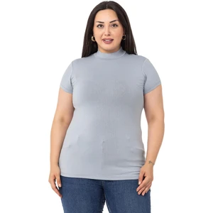 Disentis Modest Büyük Beden Yarım Balıkçı Kısa Kollu Viskon Açık Gri Body