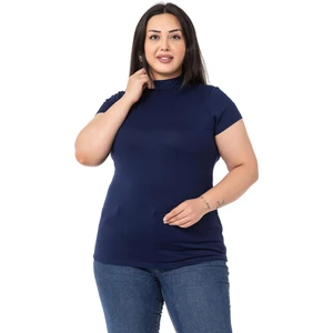 Disentis Modest Büyük Beden Yarım Balıkçı Kısa Kollu Viskon Lacivert Body